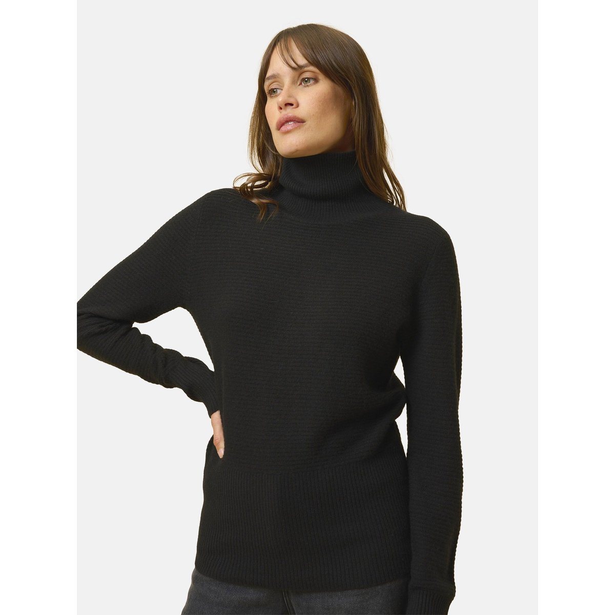 Pull Col Roulé Noir Udny noir, JUST CASHMERE