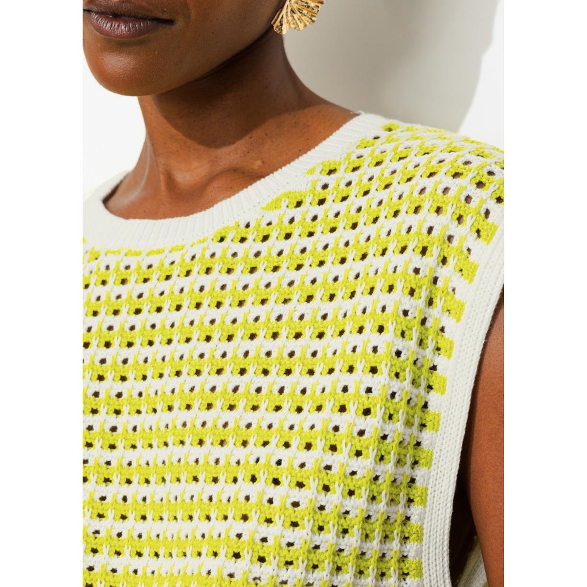 Pull en crochet bicolore rayé jaune, PROMOD