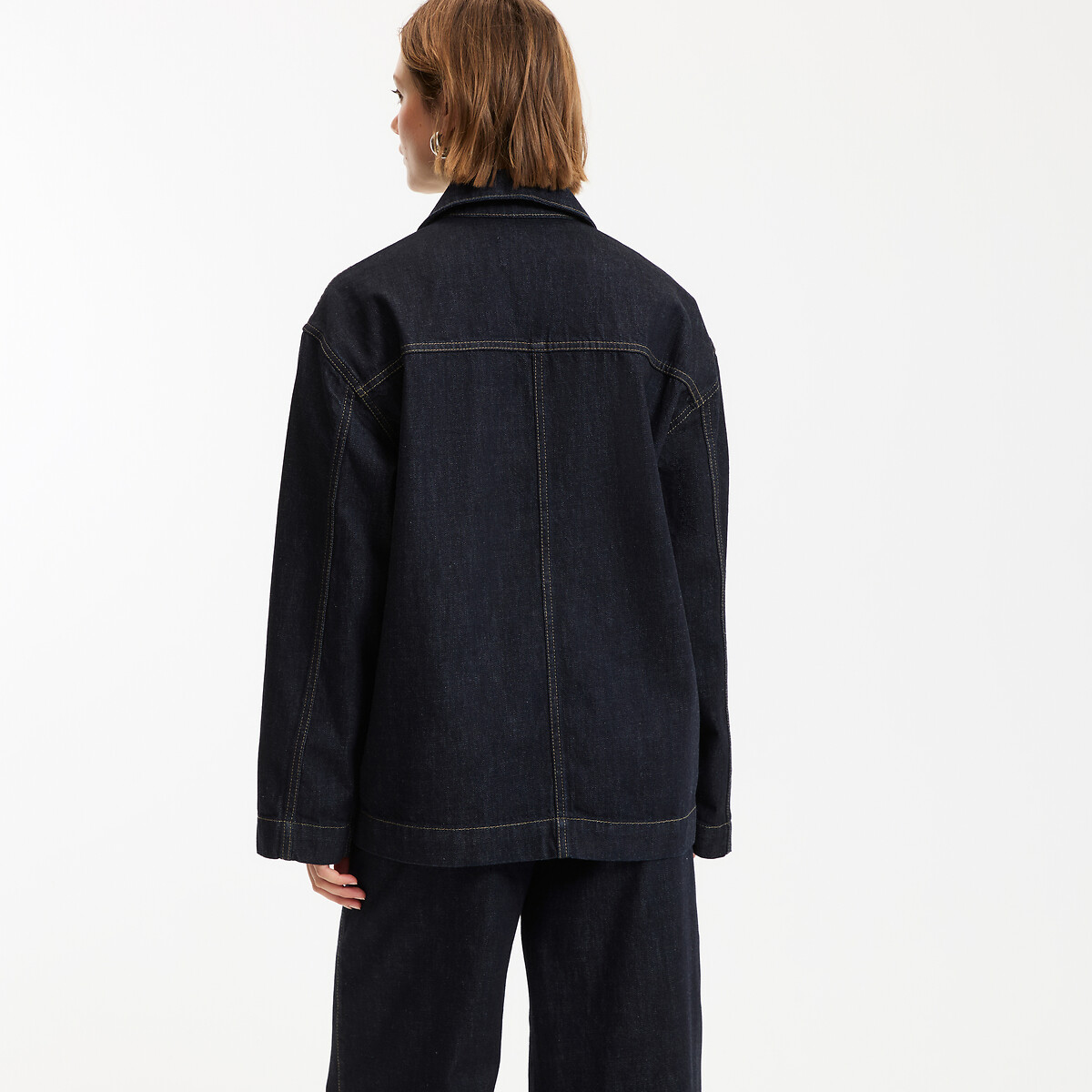 Veste style worker longue, coupe droite en denim bleu brut, LA REDOUTE COLLECTIONS