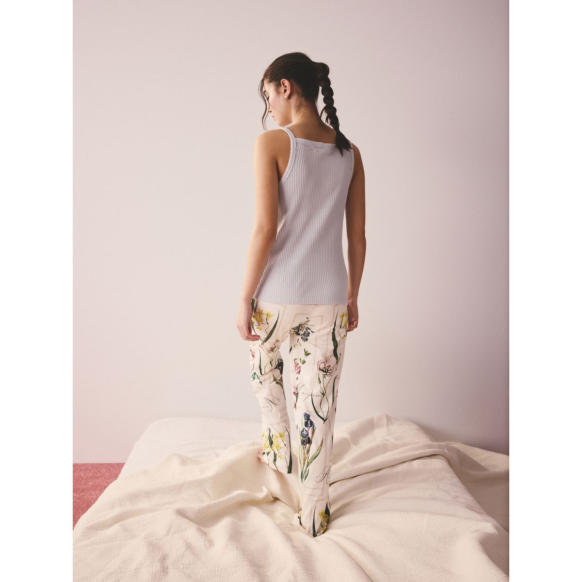 Débardeur côtelé pour la nuit bleu motif fleurs, NEXT