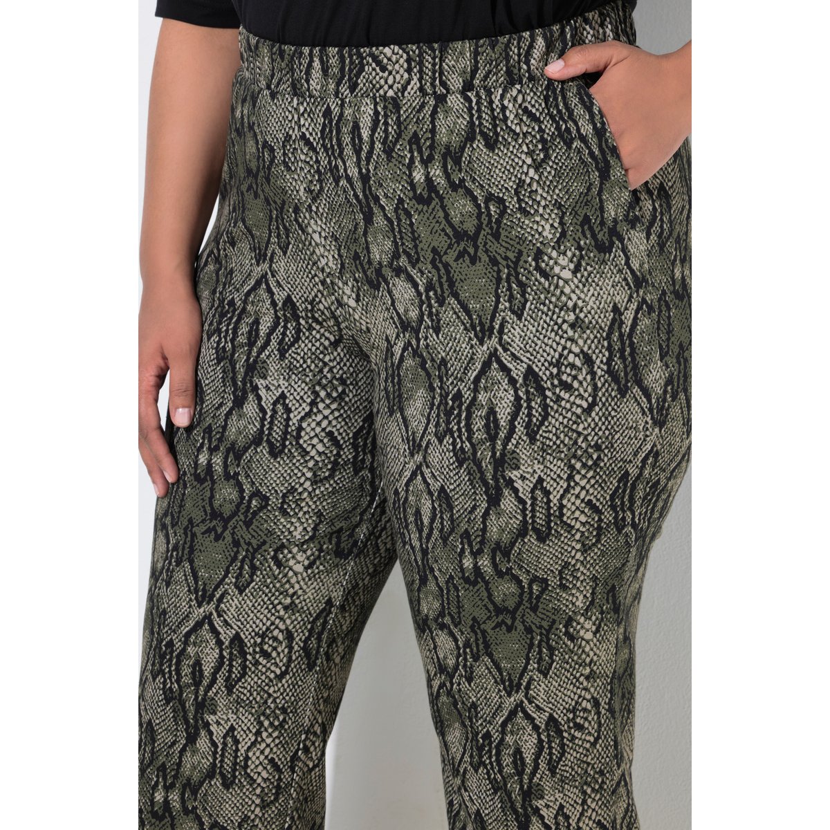 Pantalon en jersey, motif peau de serpent gris olive, ULLA POPKEN