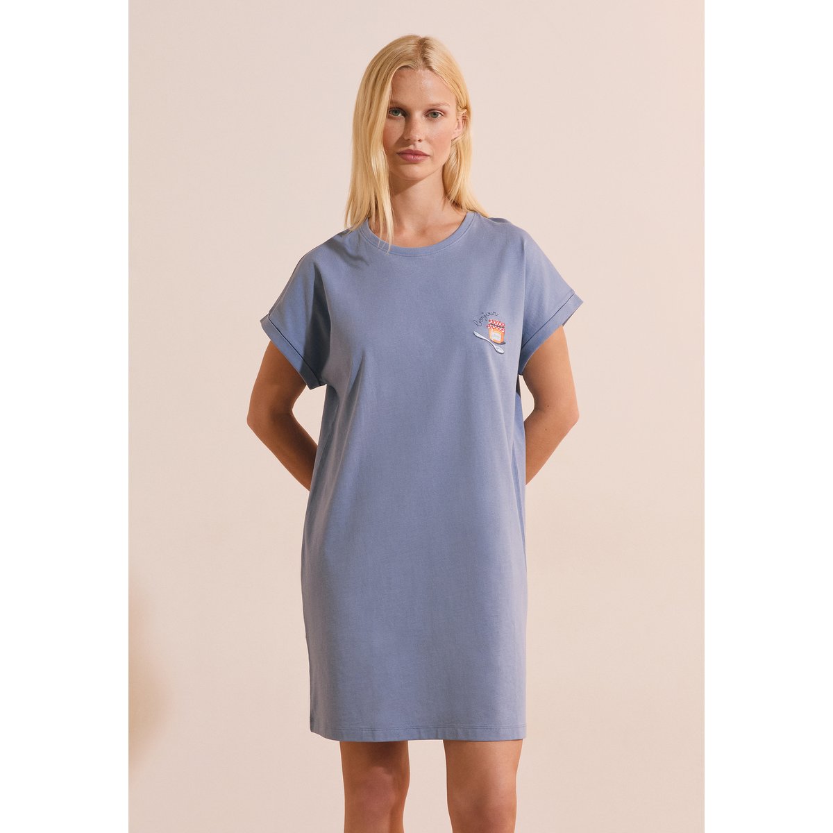 Chemise de nuit en coton avec motif BRIOCHE bleu, ETAM