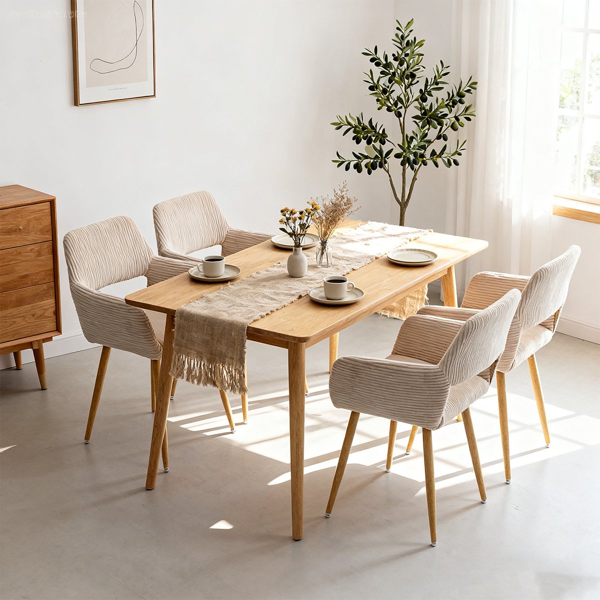 Lot de 4 chaises de salle à manger velours côtelé scandinave, CROMWELL beige, MEUBLES COSY