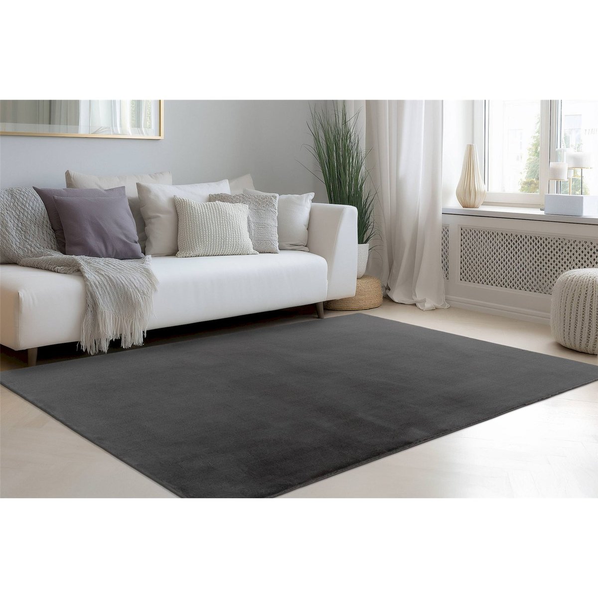 Tapis shaggy à poils doux style moderne uni gris anthracite graphit uni, ARTE ESPINA