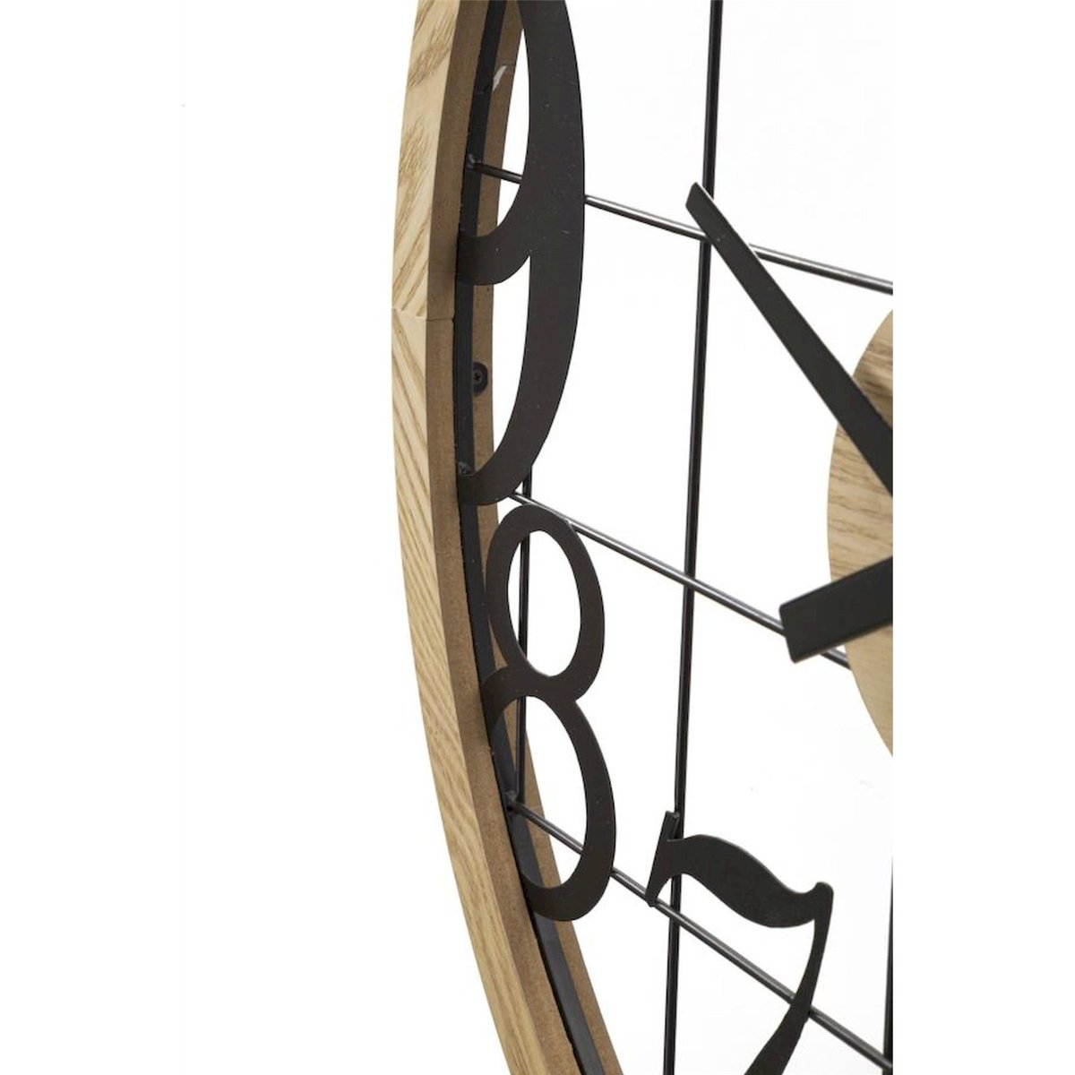 Horloge murale en fer chiffres ajourés MODERN noir et bois, RECOLLECTION