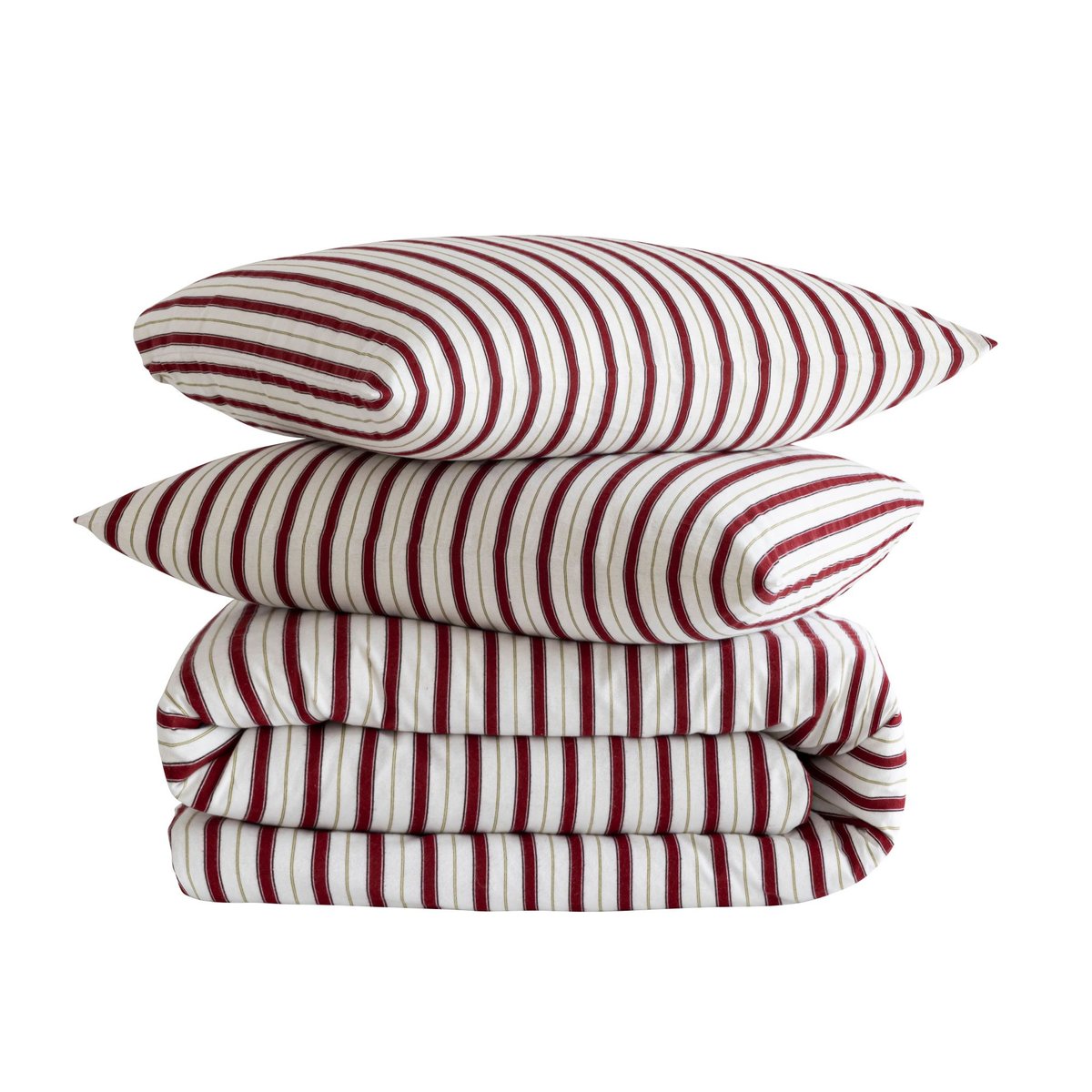 Parure de lit flanelle coton à rayures bordeaux, TERRE DE NUIT