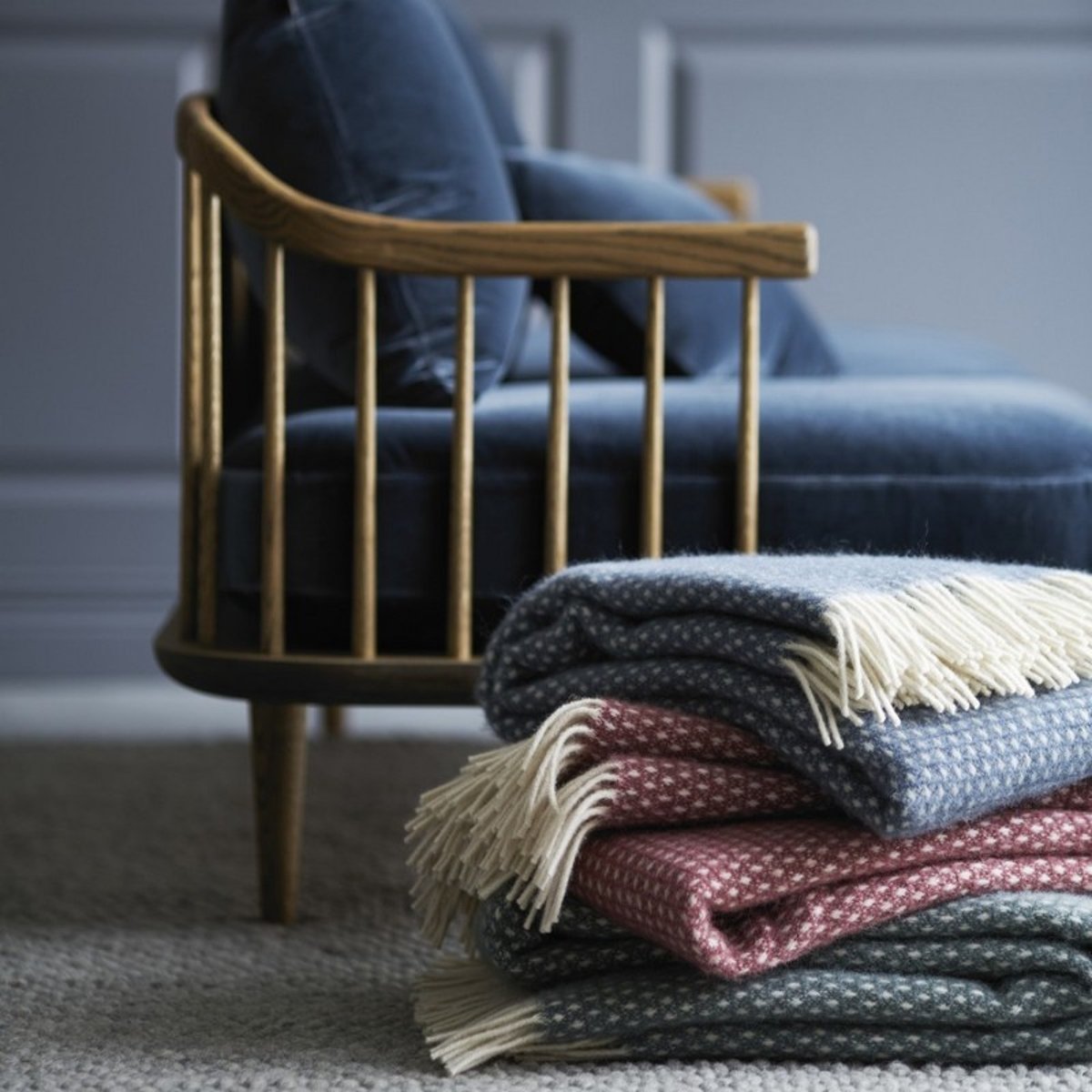 Plaid laine agneau KNUT vieux rose, KLIPPAN