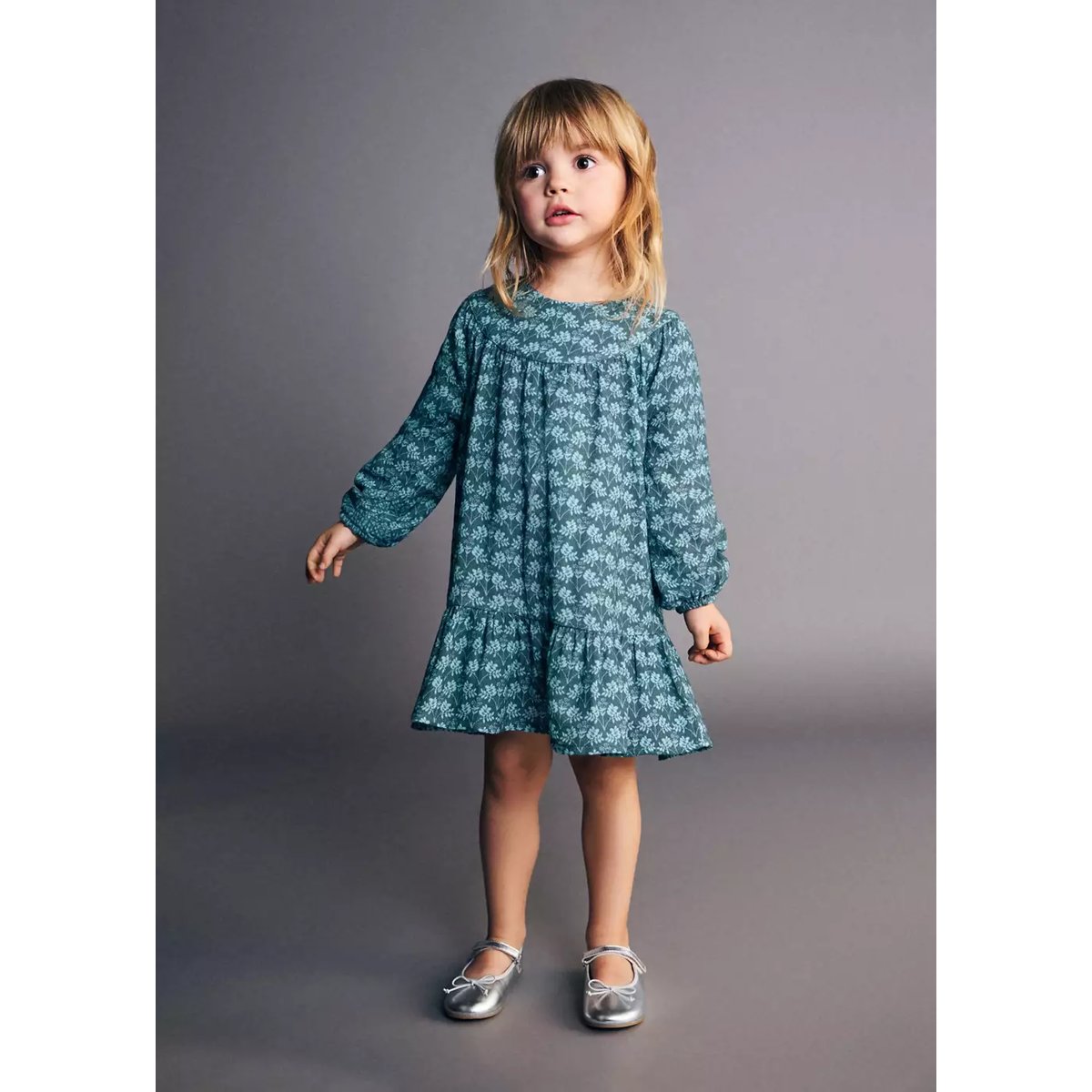 Robe coton fleurs émeraude, MANGO BABY