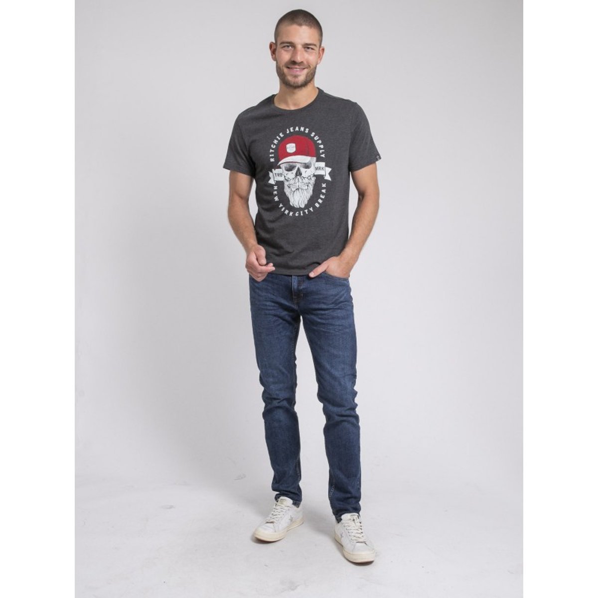 T-shirt Col Rond Pur Coton Jiminal gris, RITCHIE