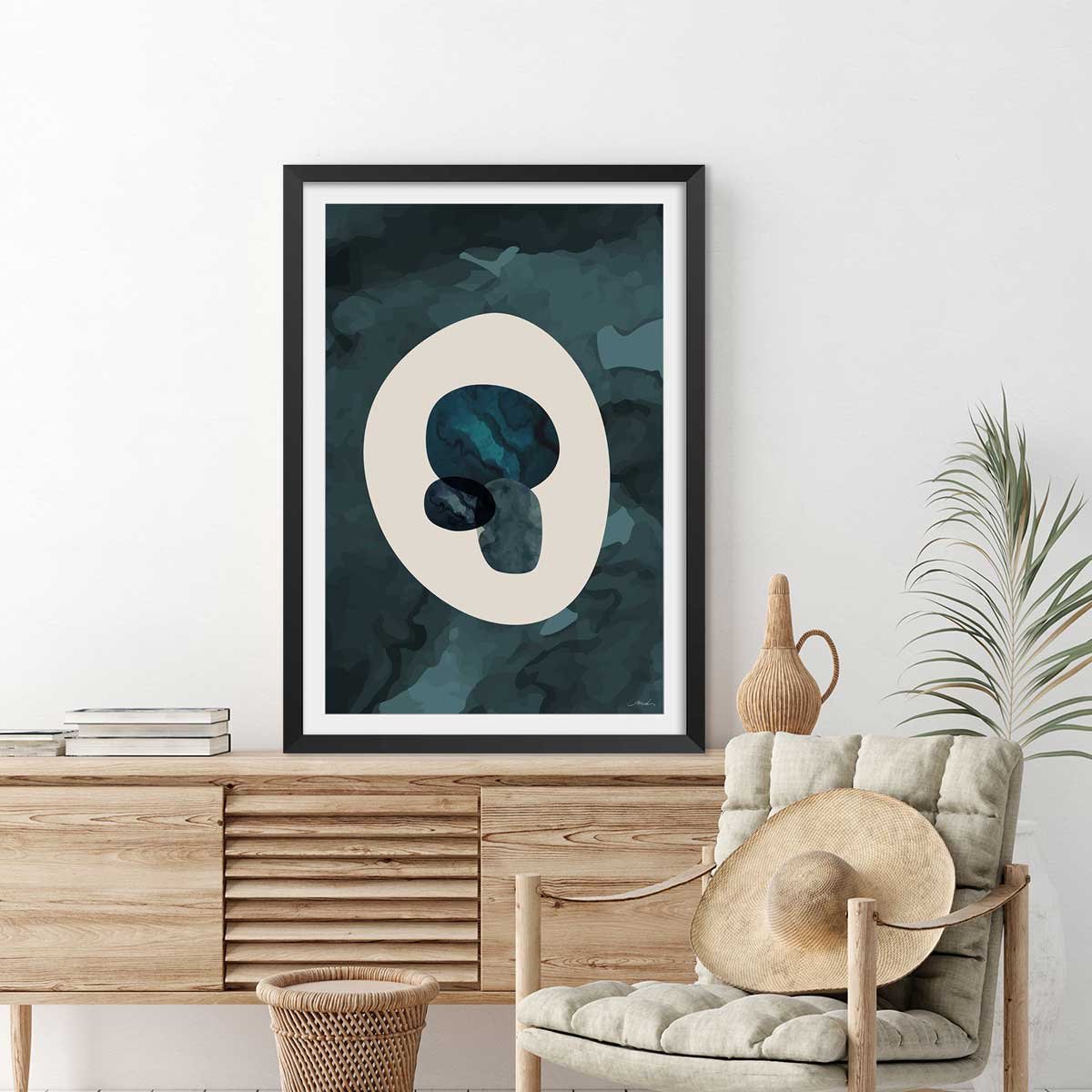 Affiche pierre labradorite affiche + cadre en bois - noir, HEXOA