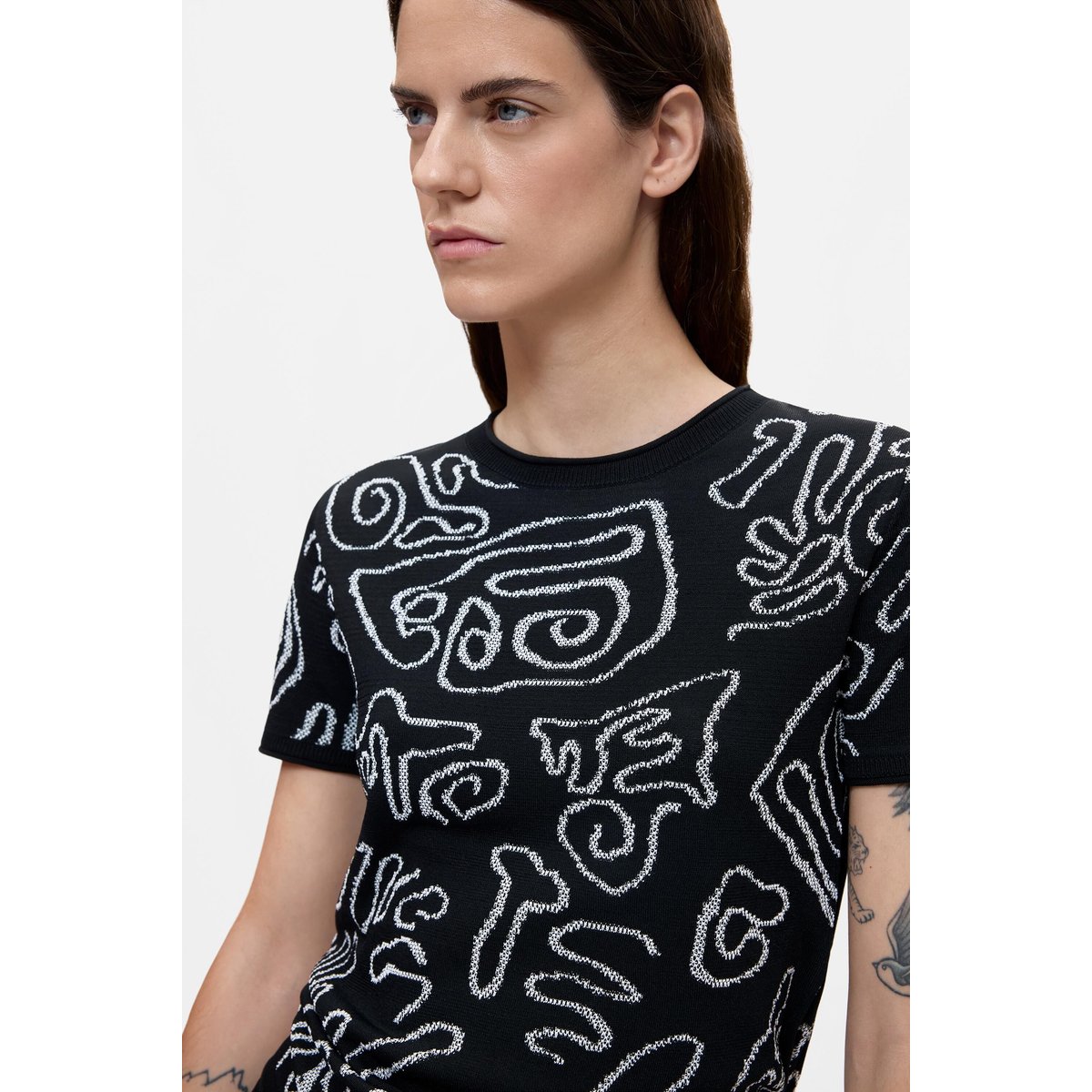 T-shirt en maille jacquard noir, DESIGUAL