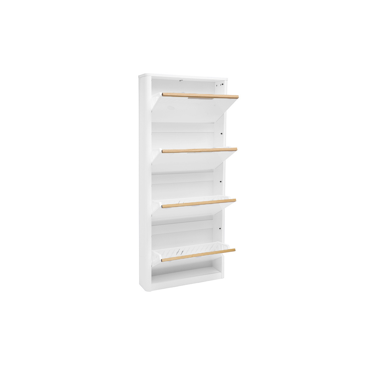 Meuble à chaussures 4 portes finition blanc laqué brillant L68 cm KIRK chêne clair, MILIBOO