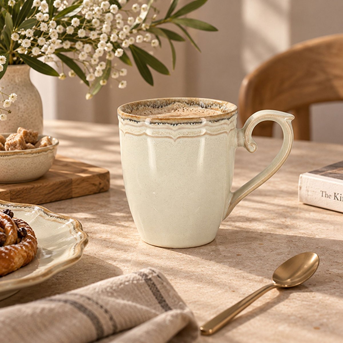 Lot de 6 mugs 30cl en grès, SIGNATURE beige, NOVASTYL