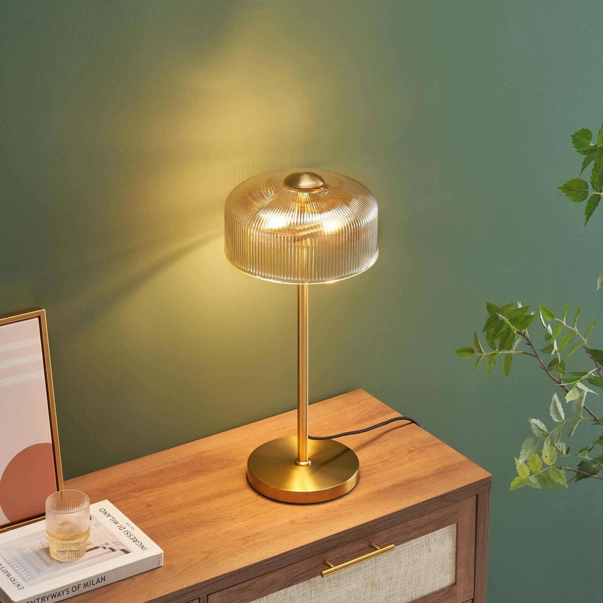 Lampe de table vintage raffinée - AURÉLINE ambré et laiton, KOSILUM