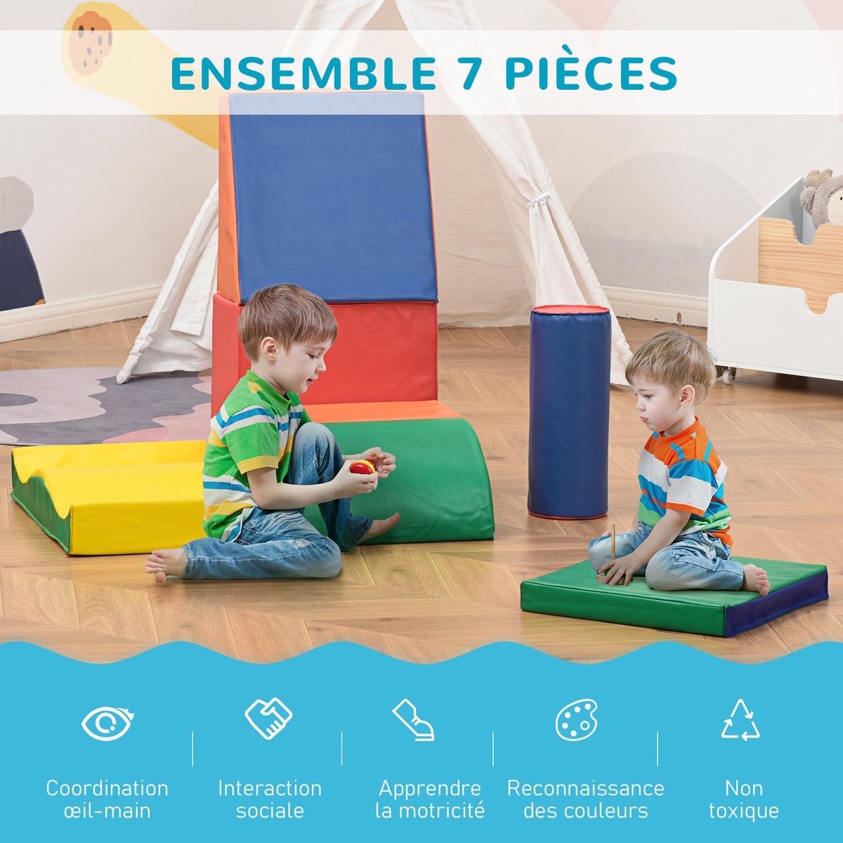 7 blocs de construction en mousse XXL multicolore, HOMCOM