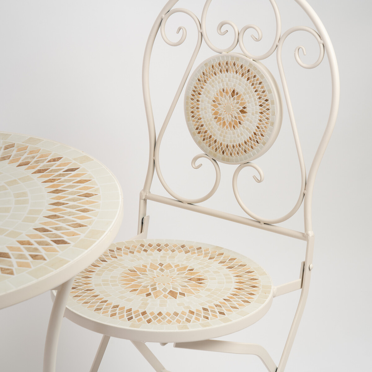 Seychelles Mosaic Metal Garden Bistro Set ecru/multicolour, SO'HOME