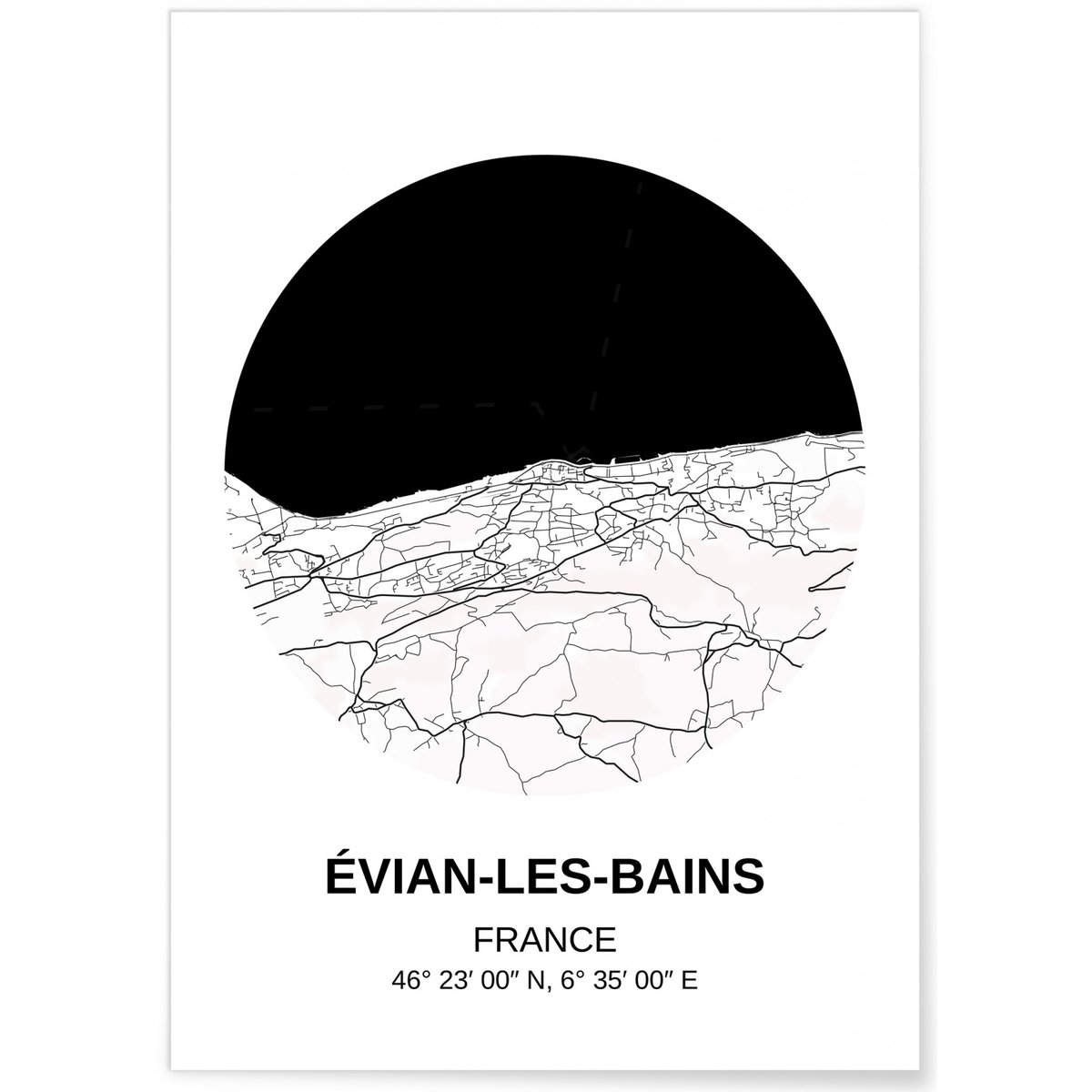 Affiche Carte Évian-les-Bains blanc, L'AFFICHERIE