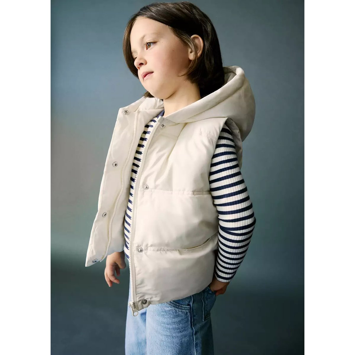 Gilet matelassé à capuche blanc cassé, MANGO BABY