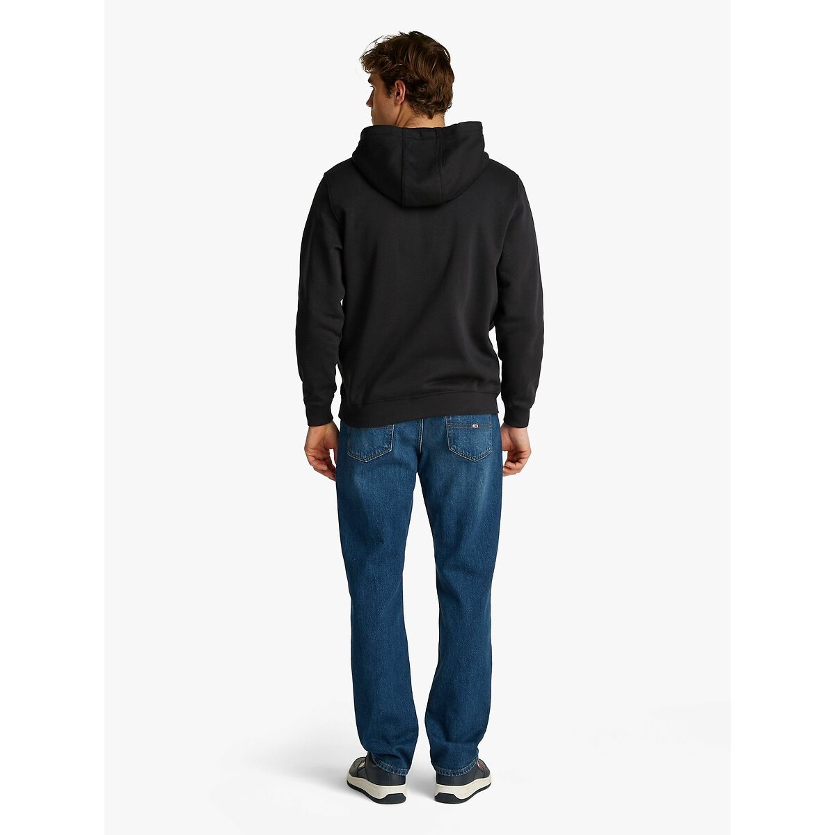 Felpa con cappuccio e zip in tessuto spazzolato nero , TOMMY JEANS