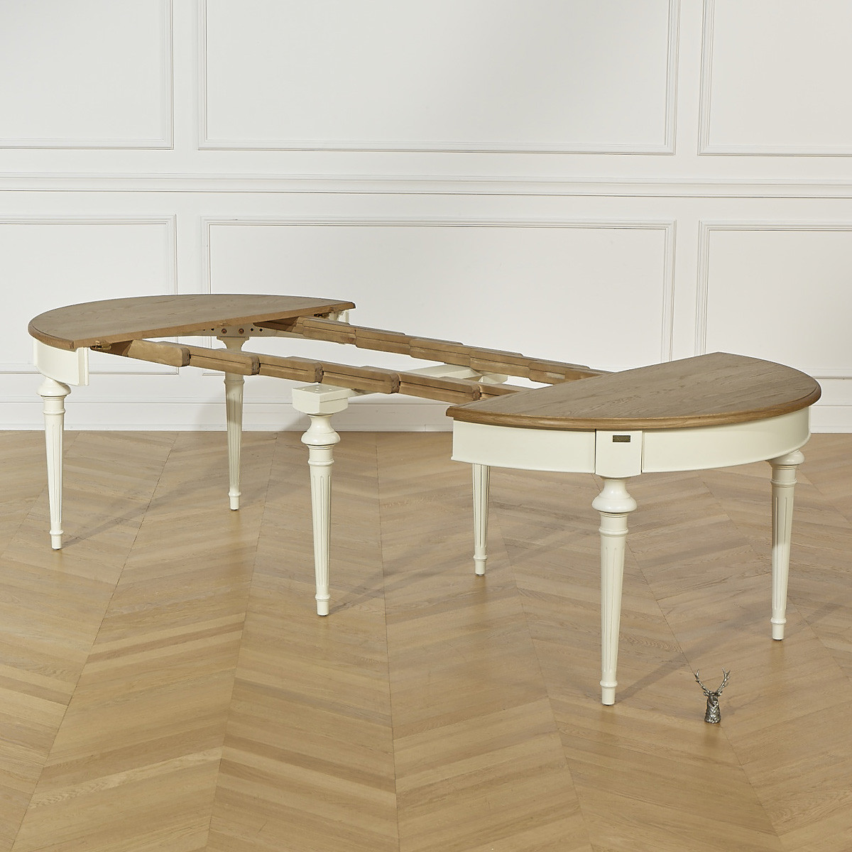 Table ovale en chêne 3 rallonges 4/10 couverts AMBRE blanc, ROBIN DES BOIS
