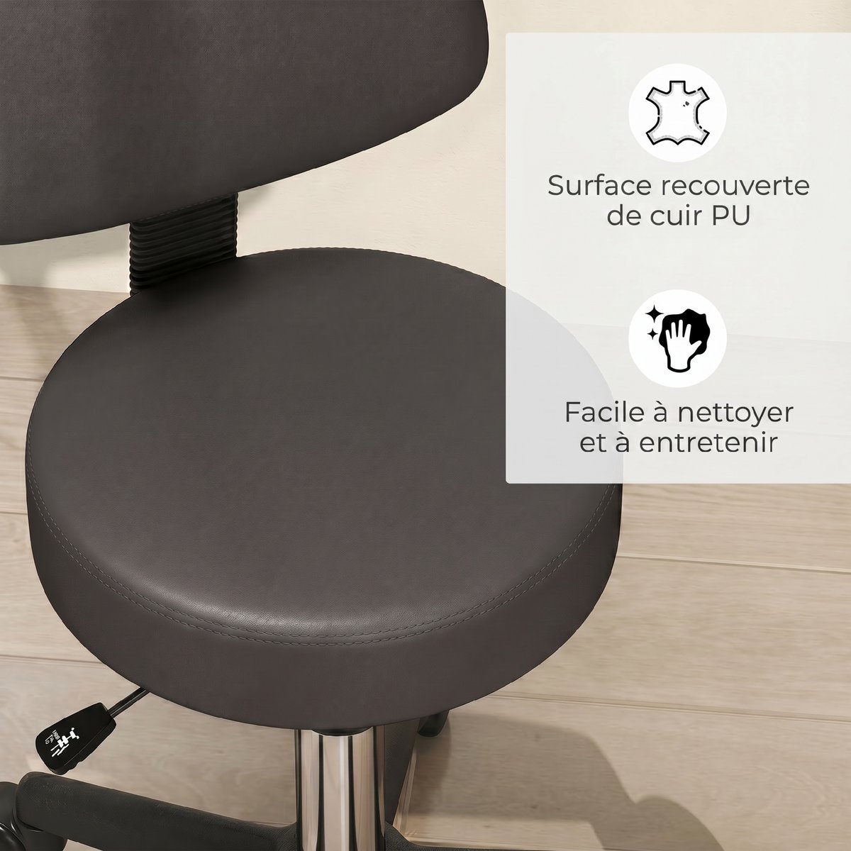 Tabouret de salon PU Gris gris, noir, HOMCOM
