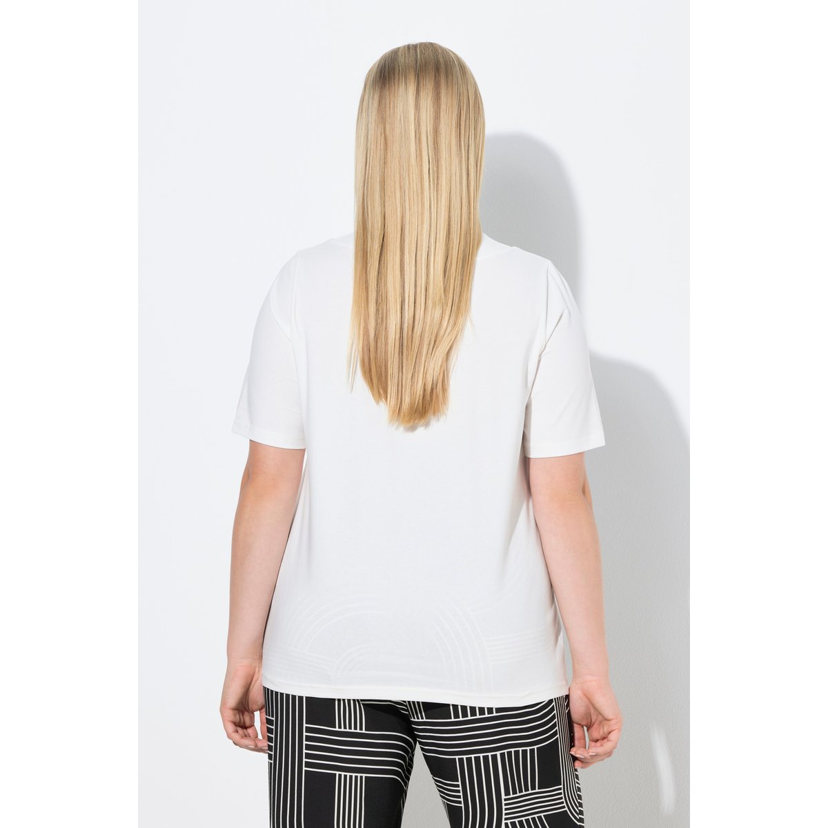 T-shirt effet drapé, manches courtes blanc cassé, ULLA POPKEN