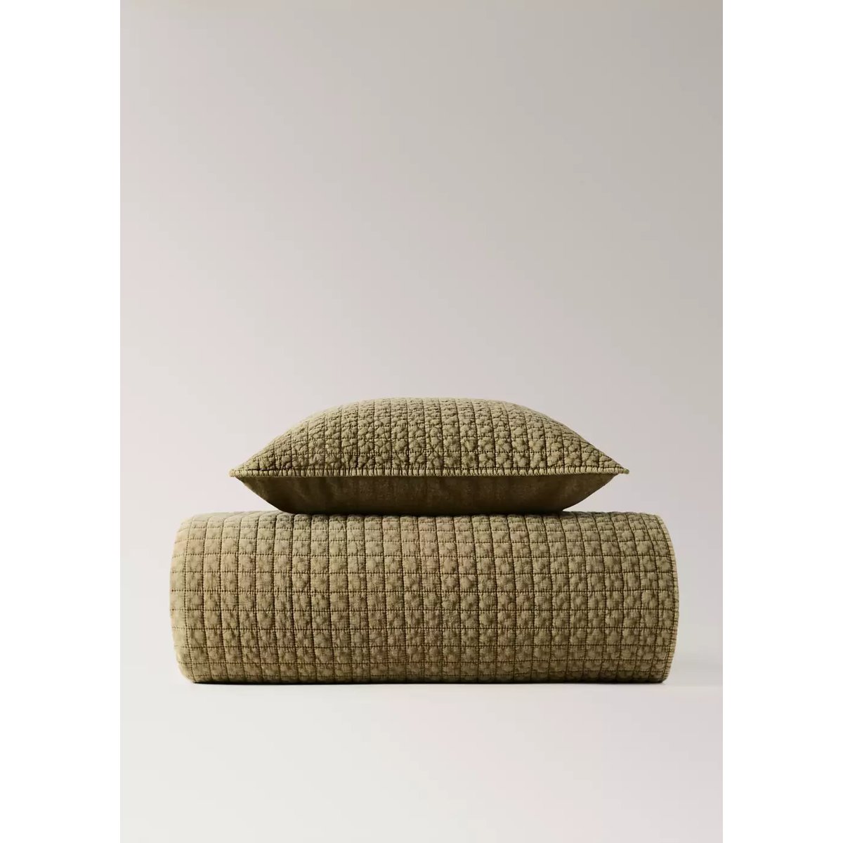 Couvre-lit coton garment-dyed carreaux lit 90/105 cm moutarde, MANGO HOME