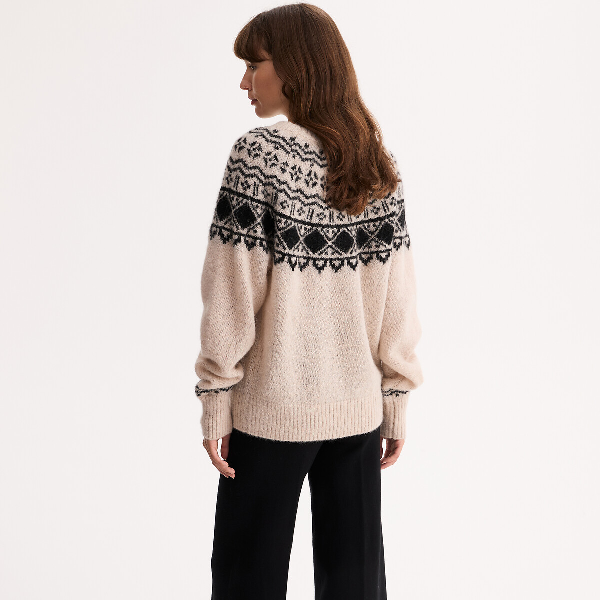 Pull en grosse maille jacquard, alpaga mélangé jacquard, ANNE WEYBURN