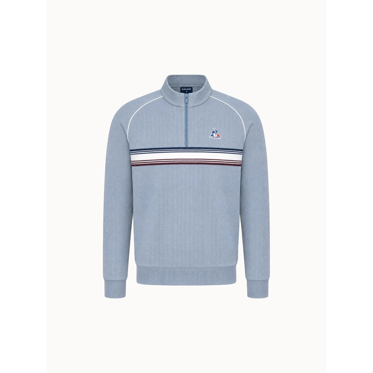 Sweat demi-zippé en double face avec bande rayée Tricolores blue, LE COQ SPORTIF