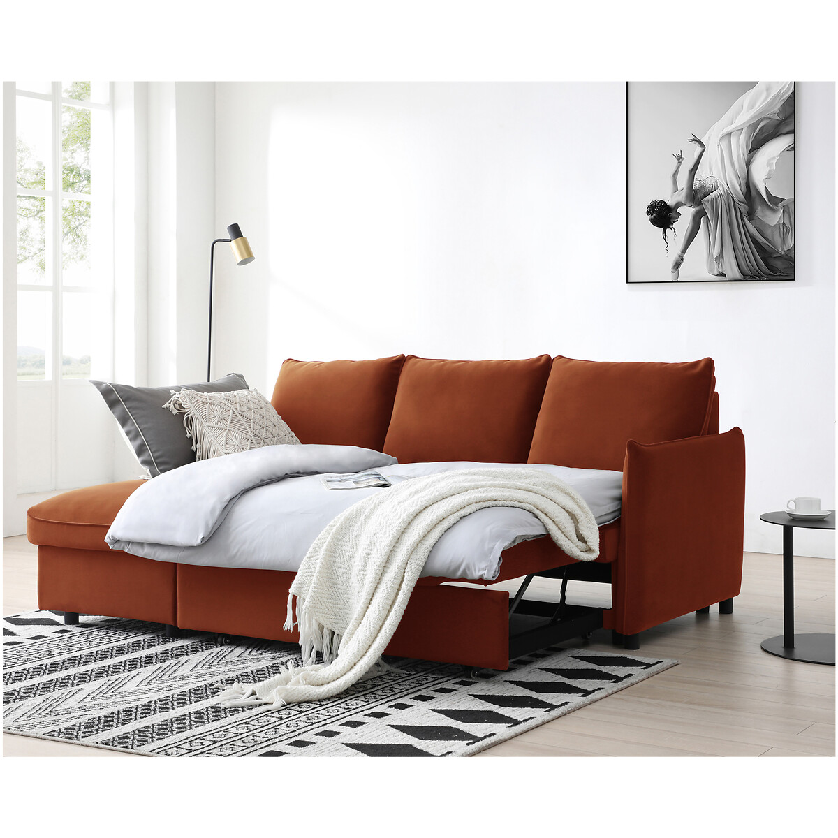 Beatrice Velvet Corner Sofa Bed orange, ÉDITÉ