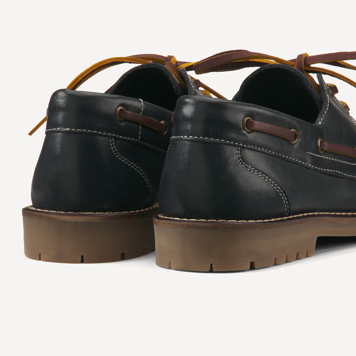 Leren bootloafers met ingekeepte zool marineblauw, LA REDOUTE COLLECTIONS
