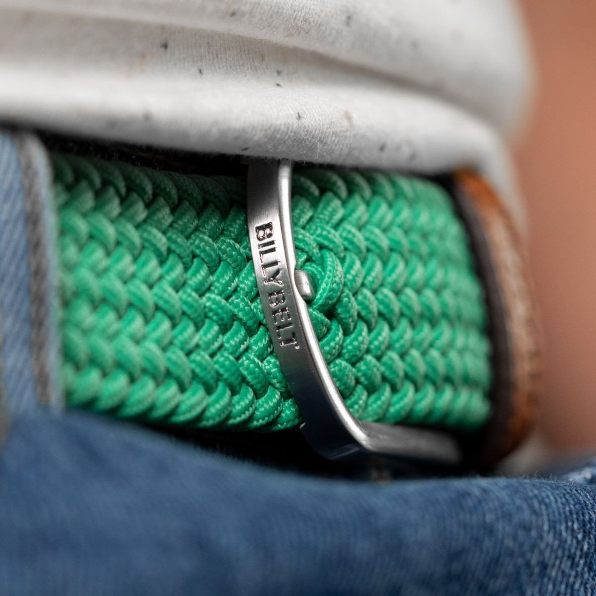 Ceinture tressée élastique UNIE vert golf, BILLYBELT