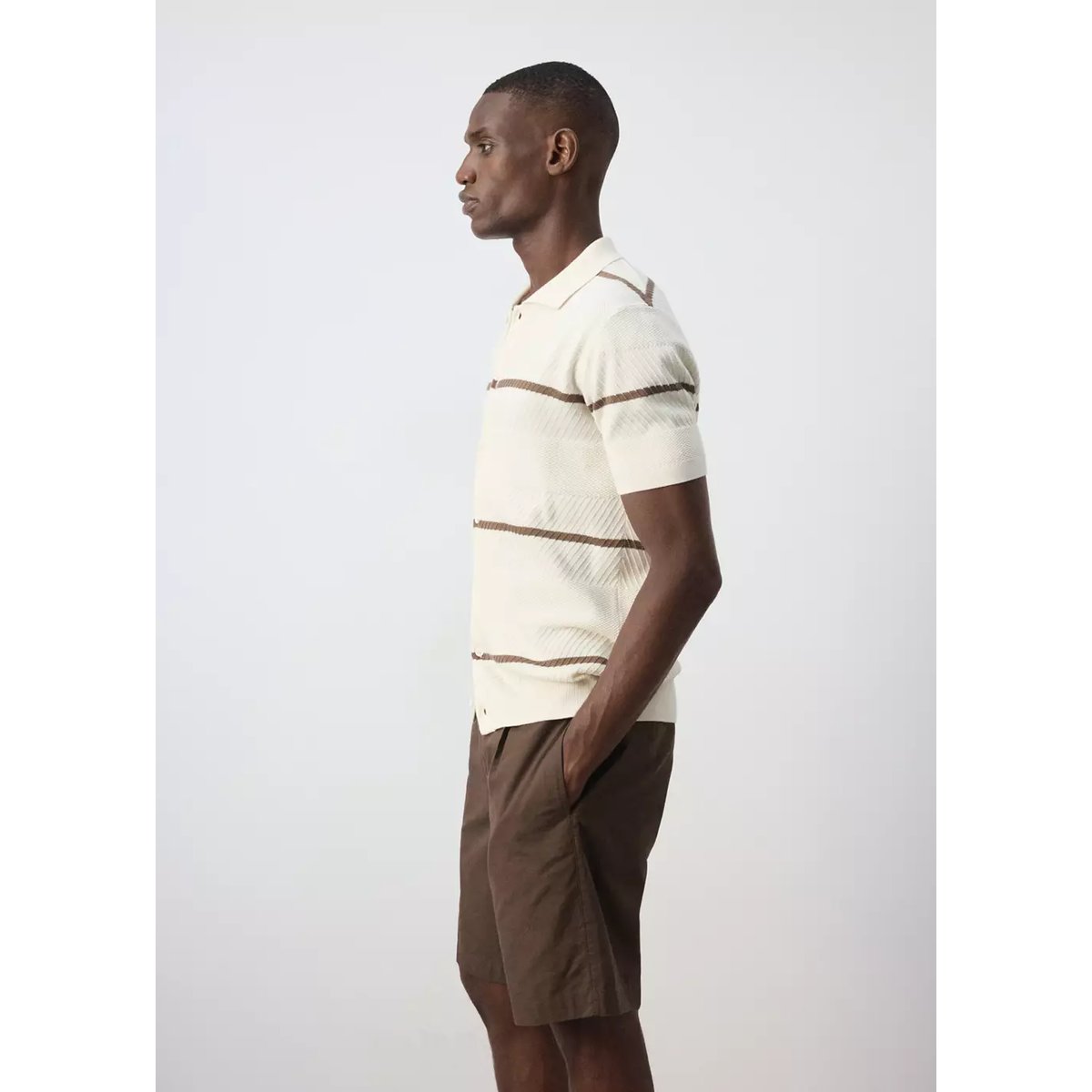 Chemise 100 % structure en maille blanc, MANGO MAN