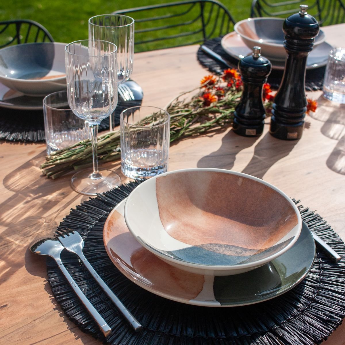 Lot de 6 assiettes plates en grès 26cm, GAIA beige-gris-vert, NOVASTYL