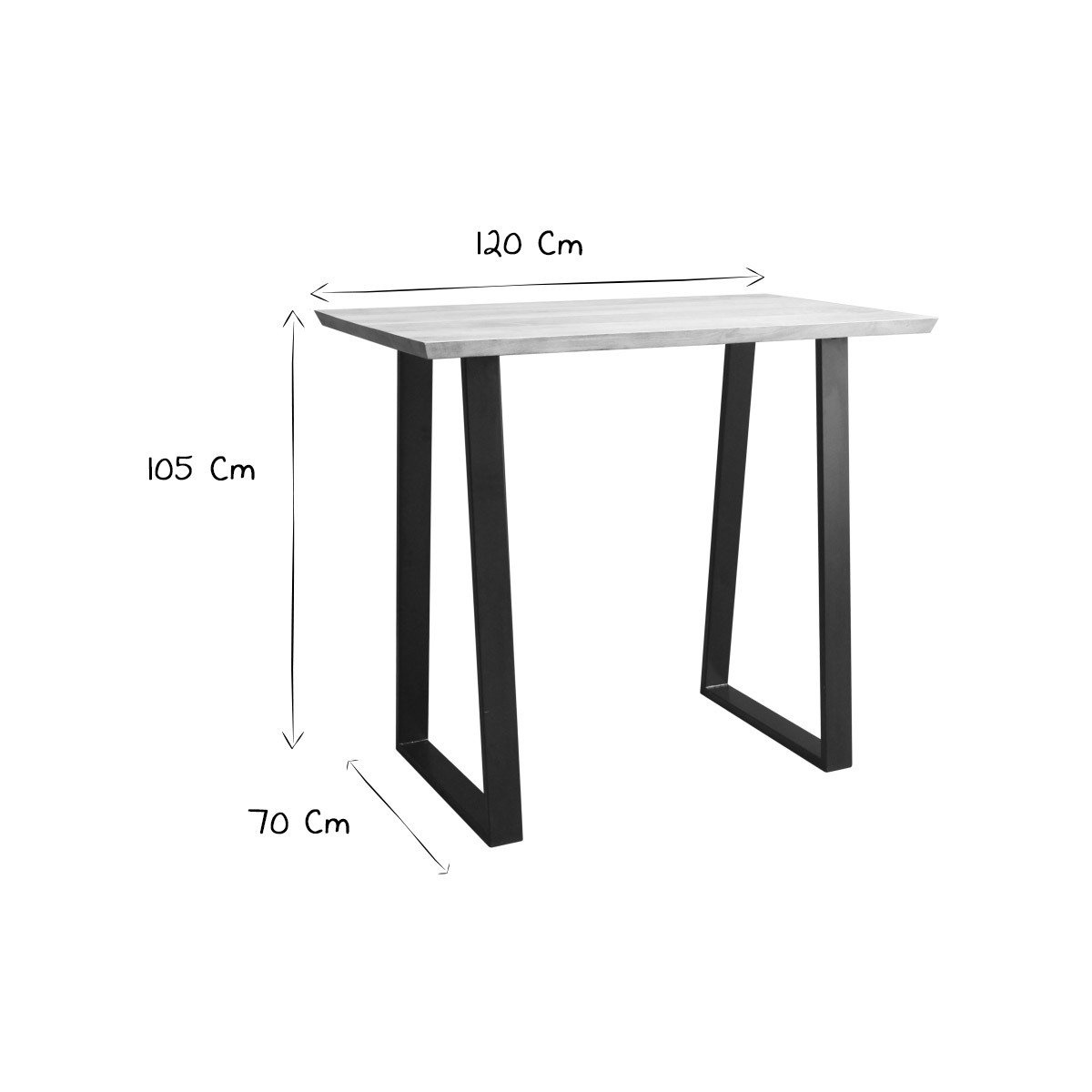 Table de bar en bois manguier massif et métal noir L120 cm VIJAY bois clair / noir, MILIBOO