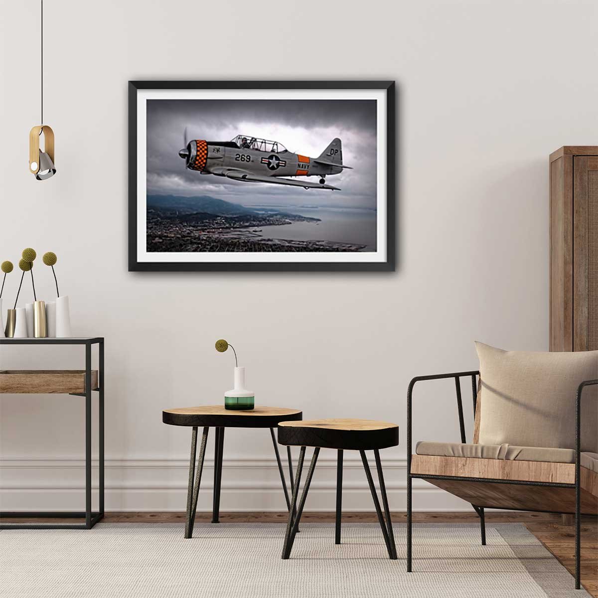 Affiche navy in the sky affiche + cadre en bois - noir, HEXOA