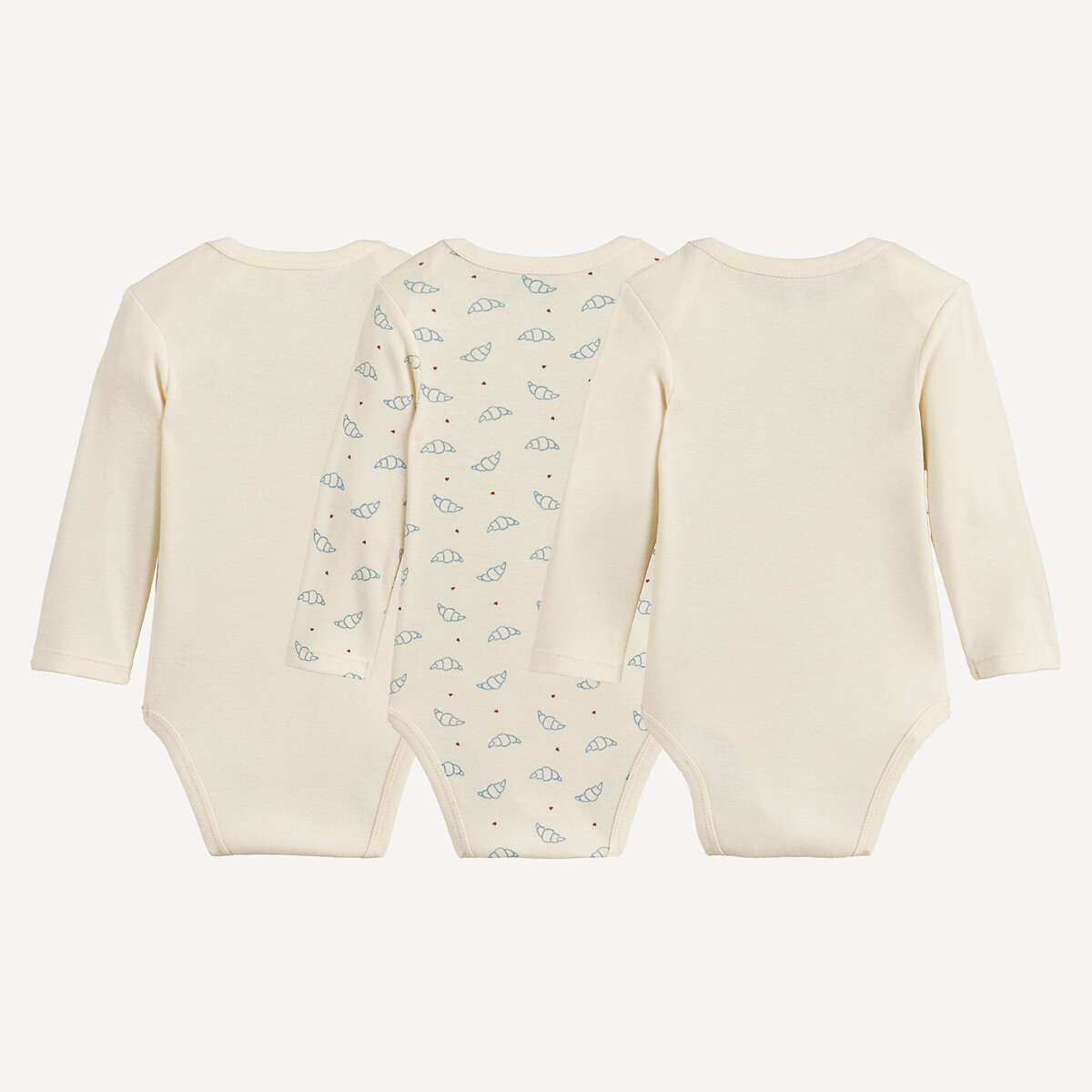 Conjunto de 3 bodies estampados, de manga comprida e com cavas americanas bege/castanho, LA REDOUTE COLLECTIONS