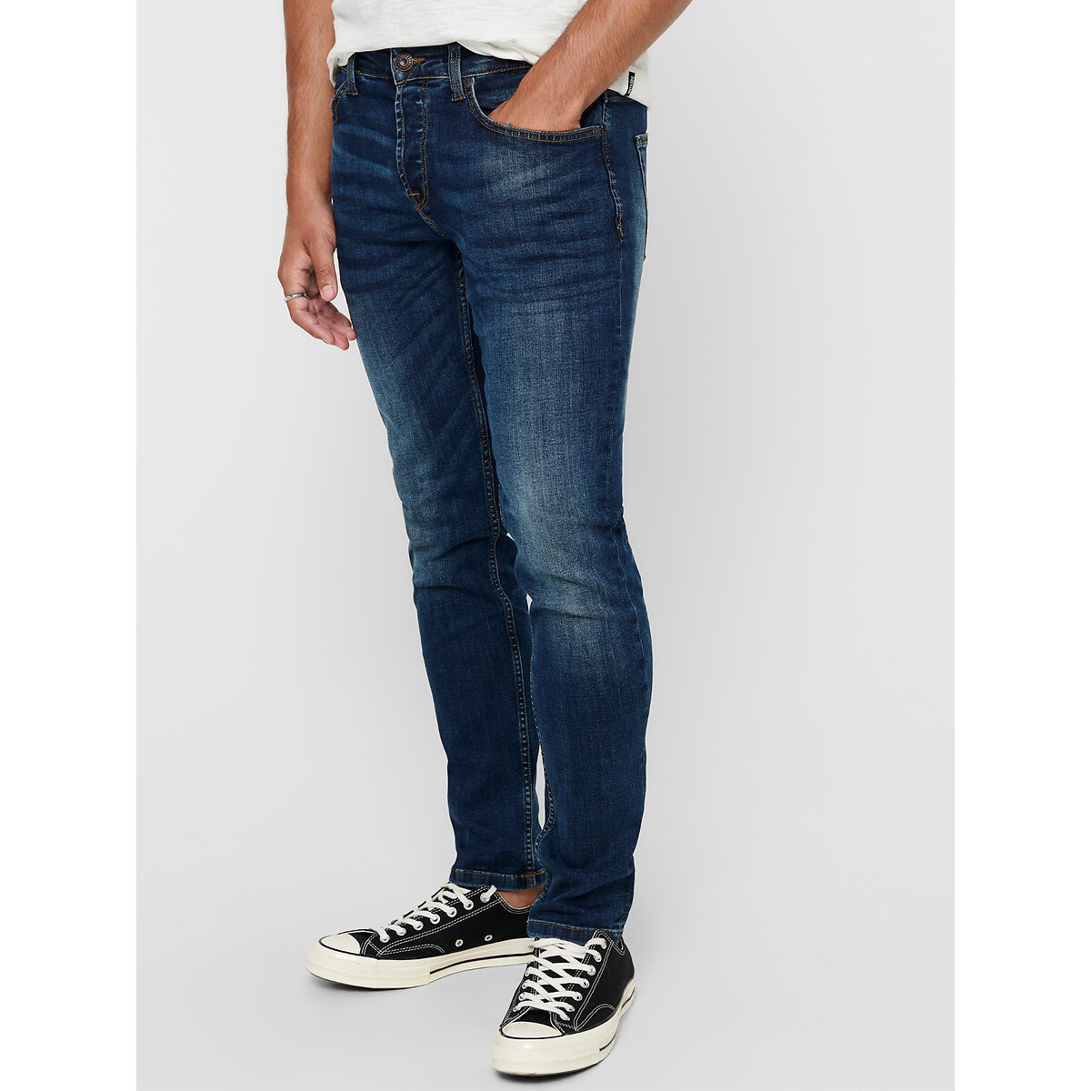 Jean droit stretch Weft bleu moyen, ONLY & SONS