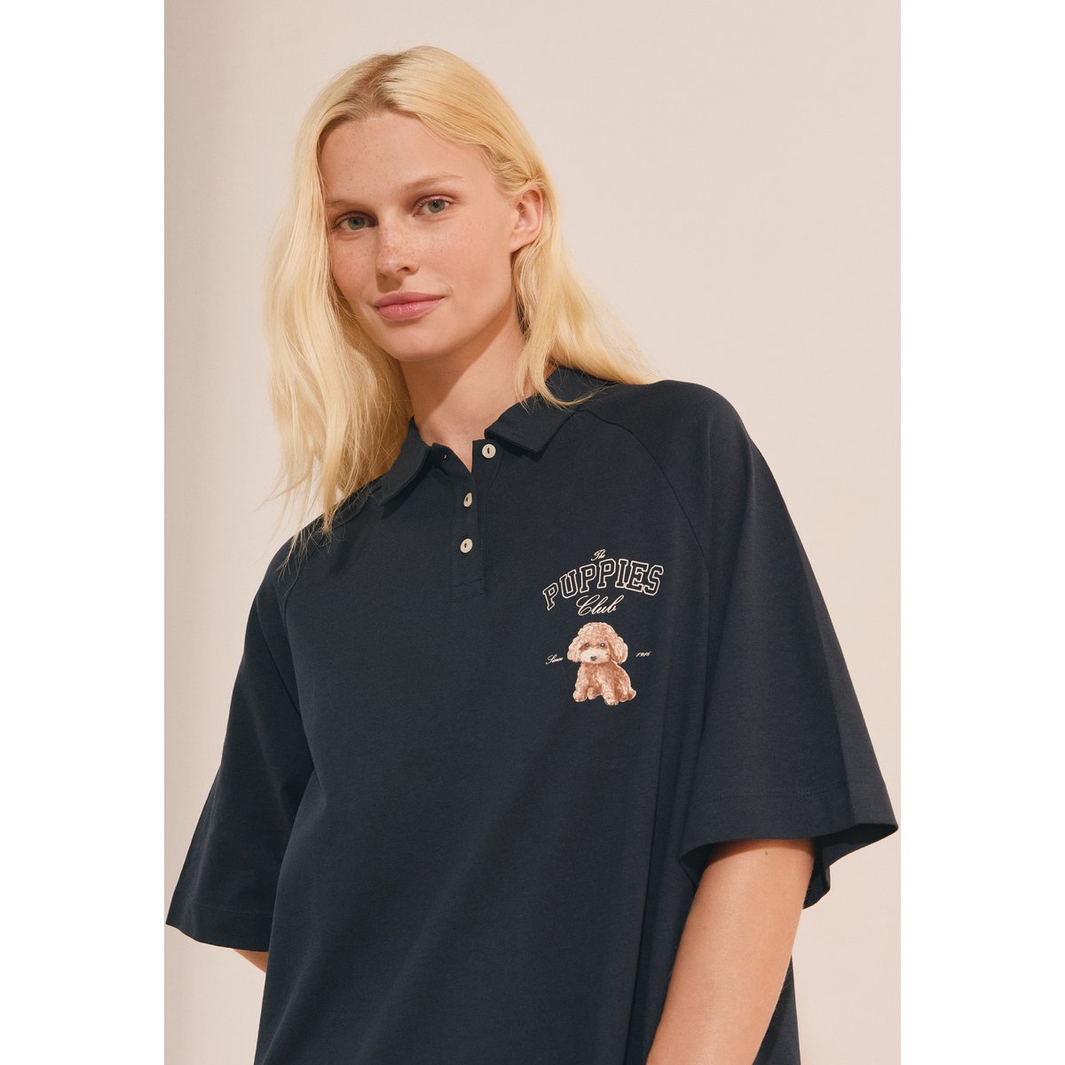 Chemise de nuit à motif chien avec boutons en coton ROBY encre, ETAM
