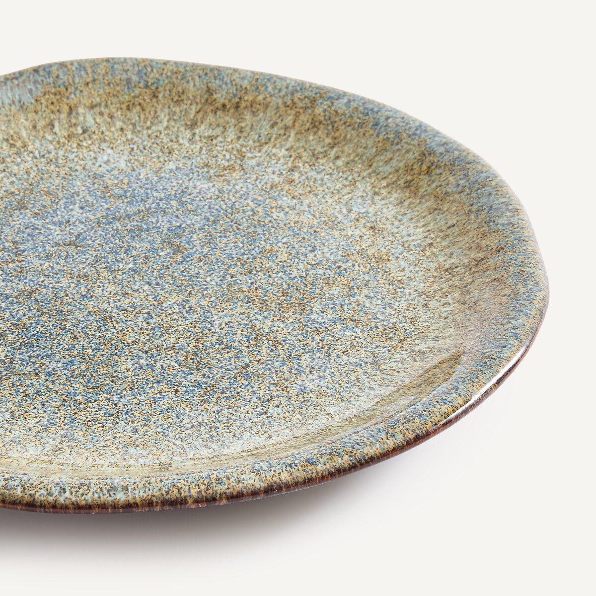 Lot de 4 assiettes plates, en grès émaillé réacti vert de gris, AM.PM