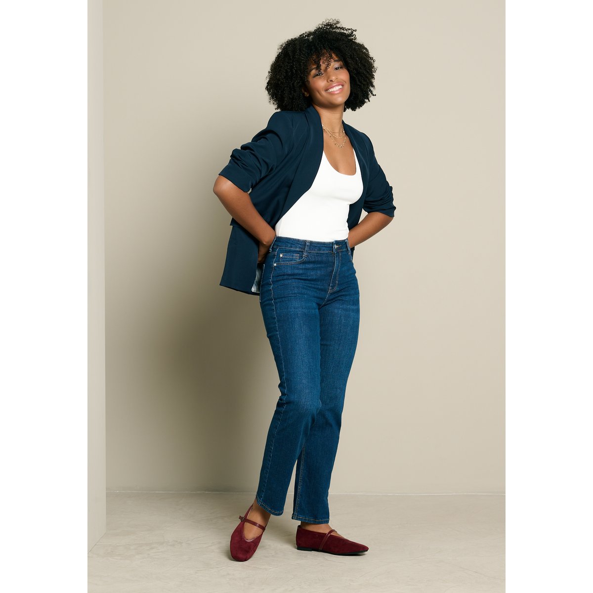 Jean droit taille haute 7/8 dark blue, LOLALIZA
