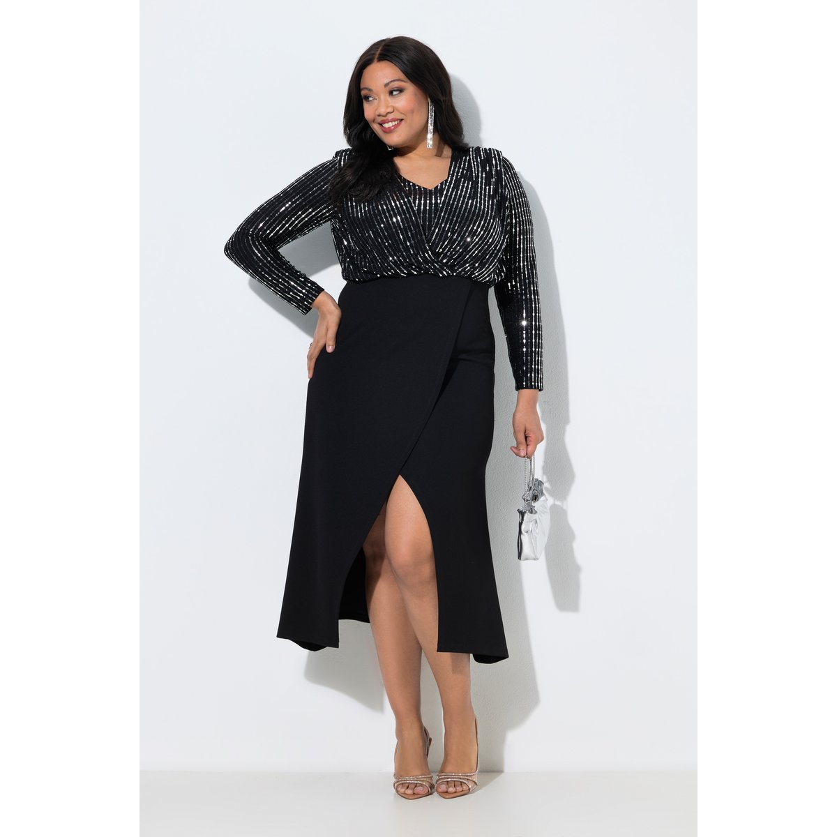 Robe maxi bodycon, en jersey scintillant noir, ULLA POPKEN