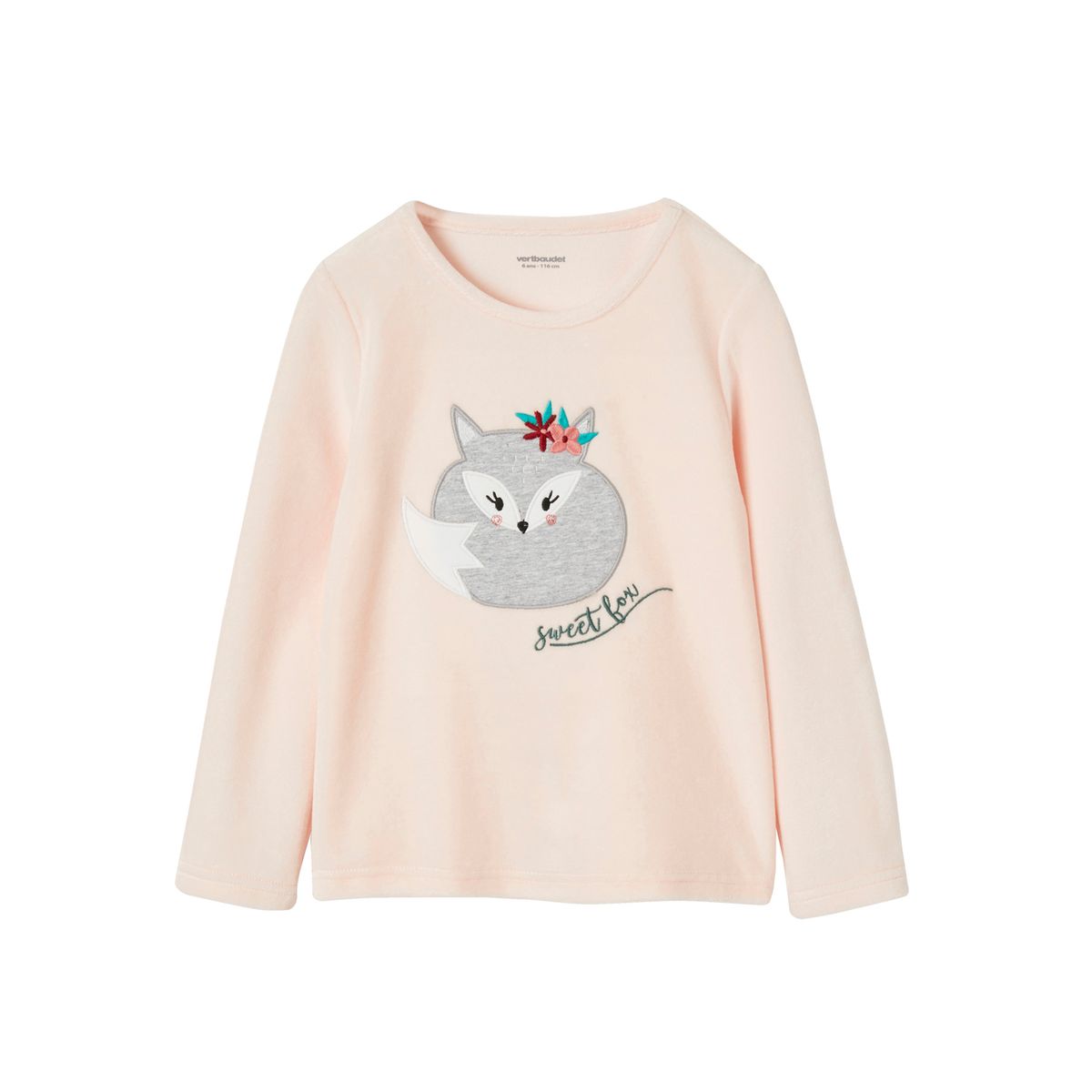 Pyjama velours renard rose clair, VERTBAUDET