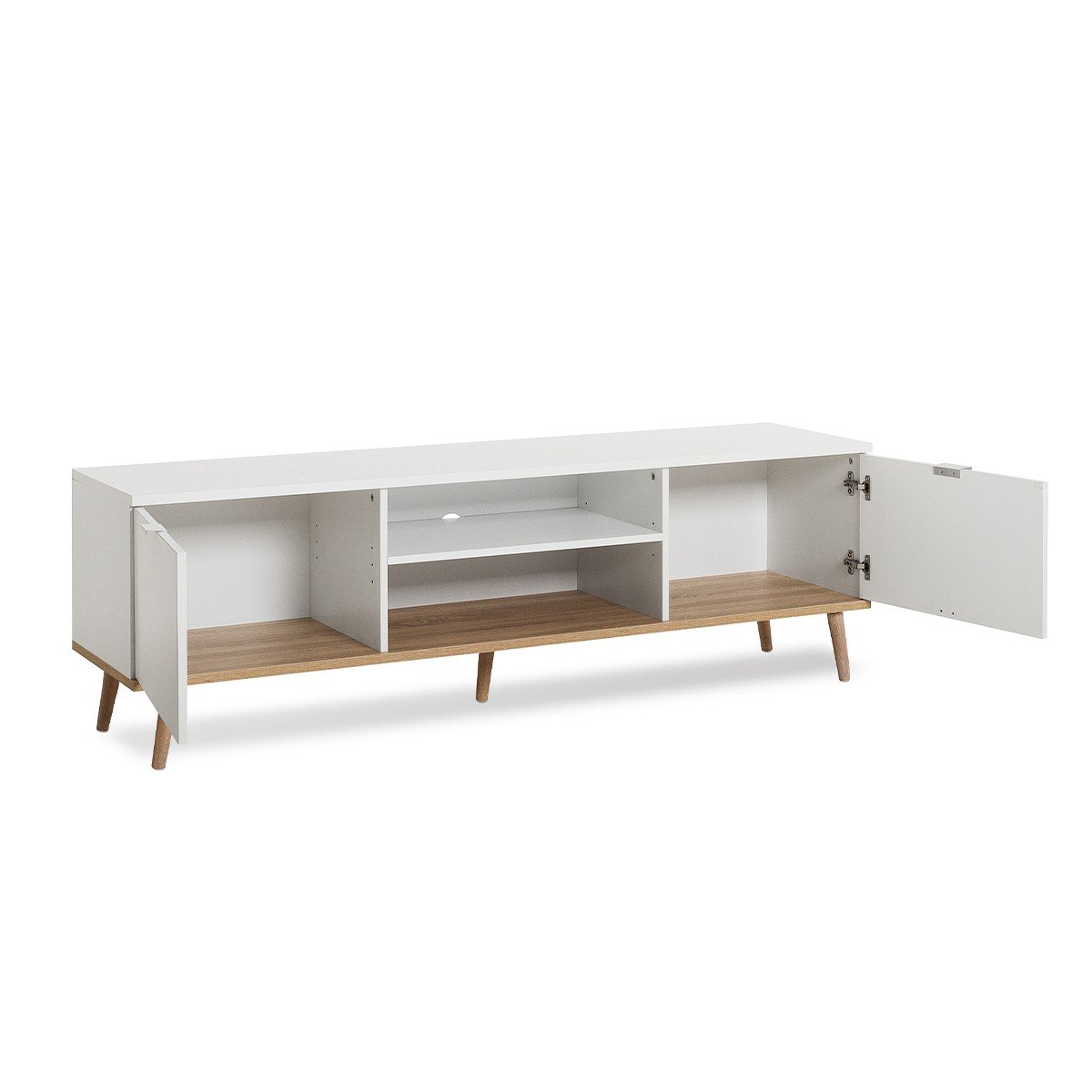 Meuble TV 2 Portes 2 Niches L160 cm - COPENHAGUE blanc, CALICOSY