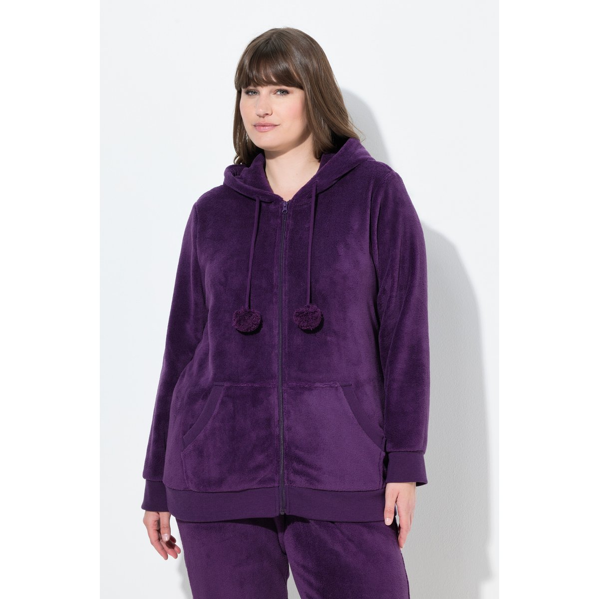 Veste homewear, peluche, capuche aubergine, ULLA POPKEN