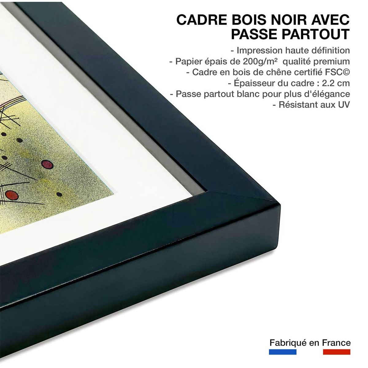Affiche Clear Connection par Wassily Kandinsky affiche + cadre en bois - noir, HEXOA