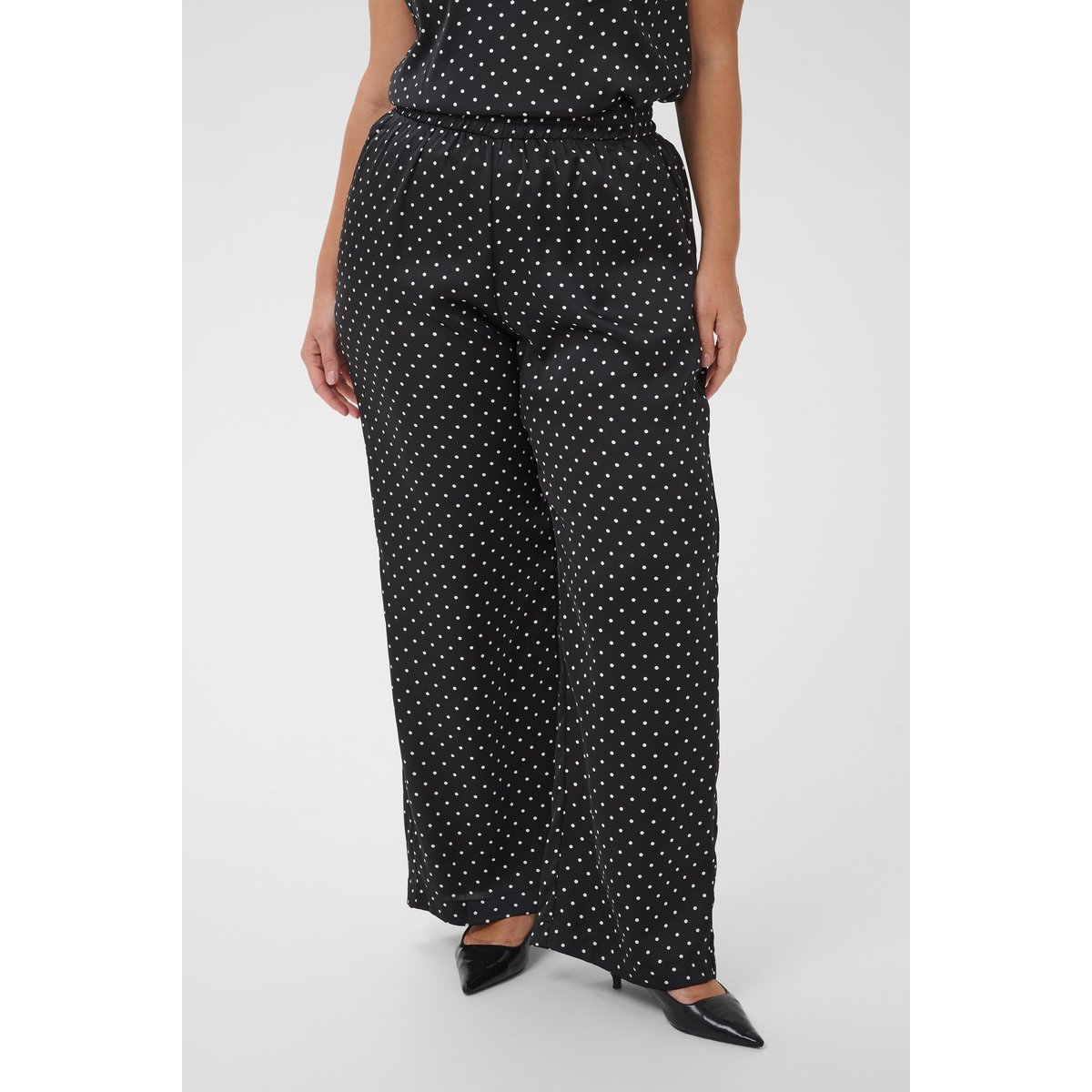 Pantalon casual noir black w. white dot, KAFFE CURVE