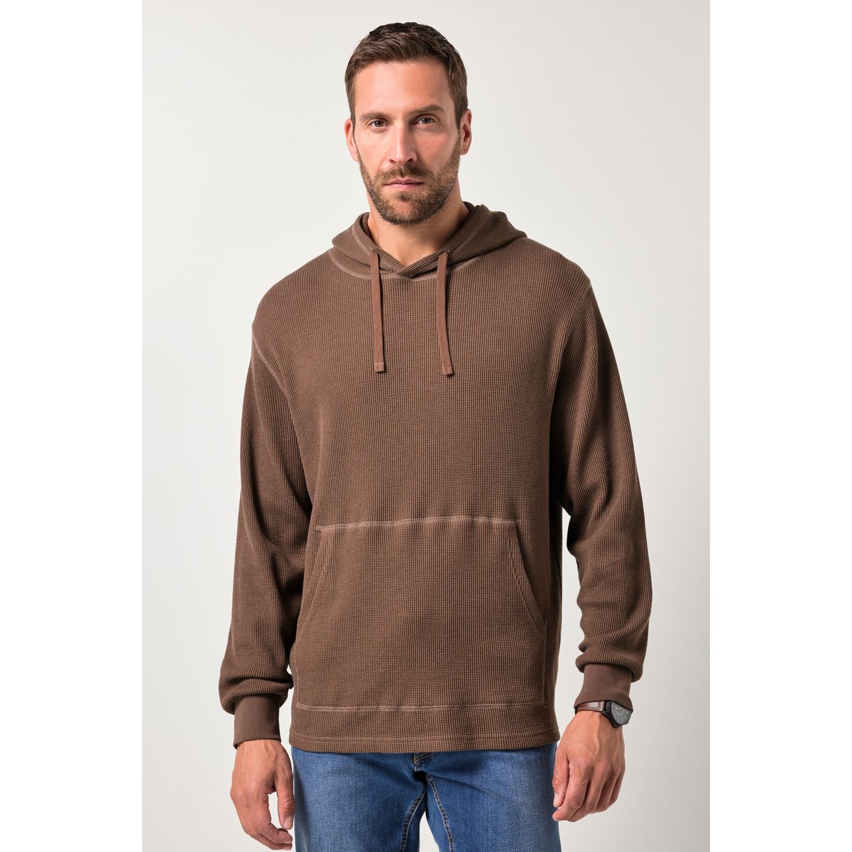 Sweat à capuche à texture gaufrée cannelle, JP1880