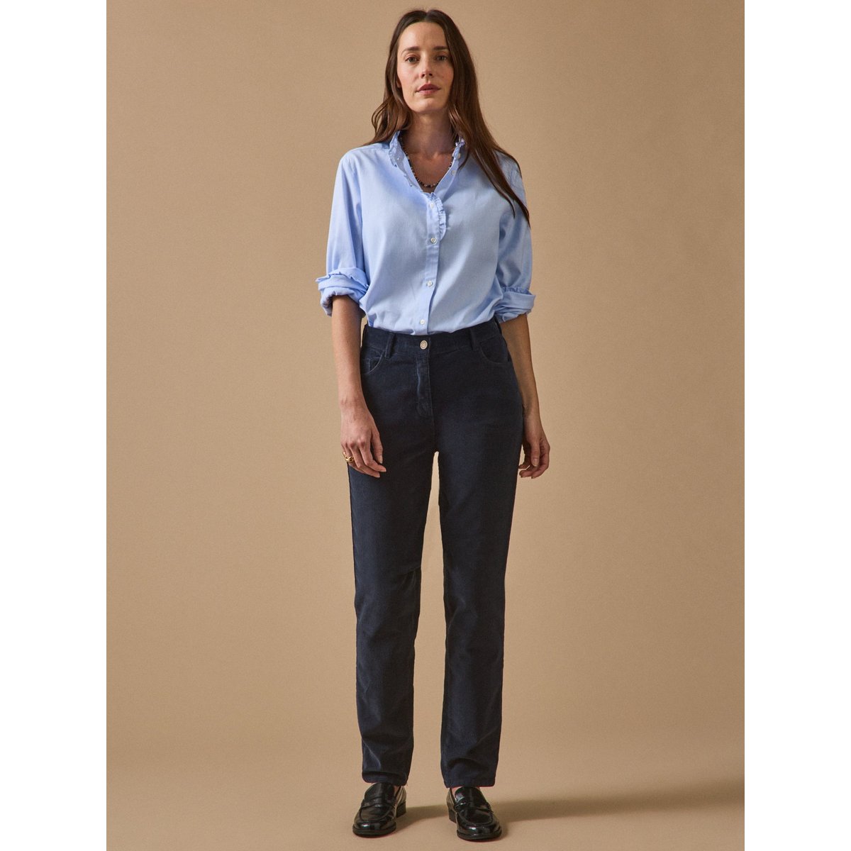 Pantalon slim velours milleraies Chloé encre, CYRILLUS