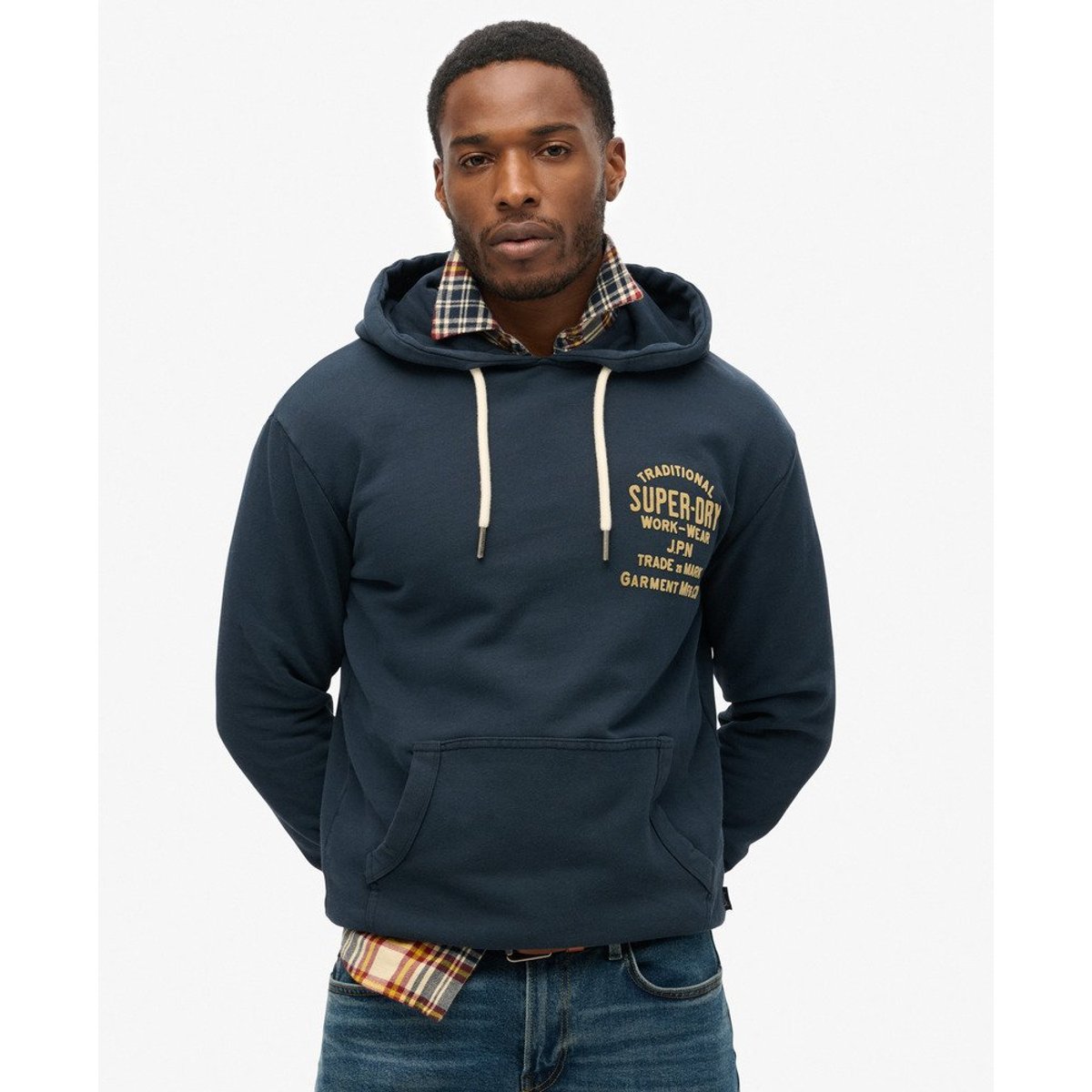 Sweat à capuche Workwear à motif floqué sur la poitrine bleu marine éclipse, SUPERDRY
